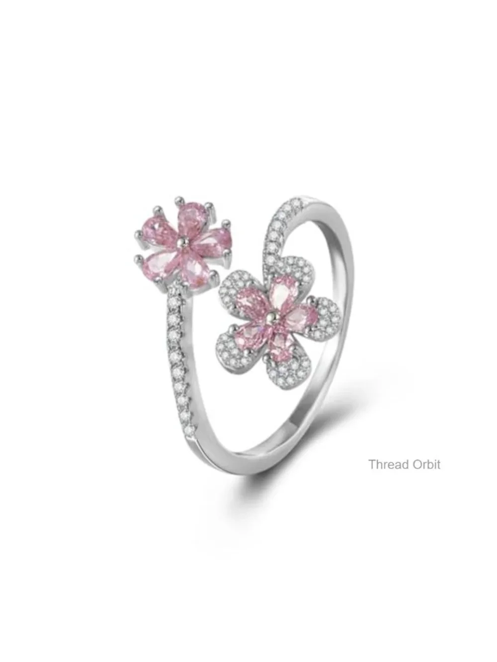 Adjustable Wrap Crystal Cubic Zirconia Floral Ring